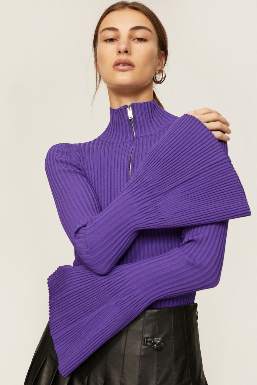 PROENZA SCHOULER Purple Knit Long Sleeve Quarter Zip Flared Sleeves Sweater XS